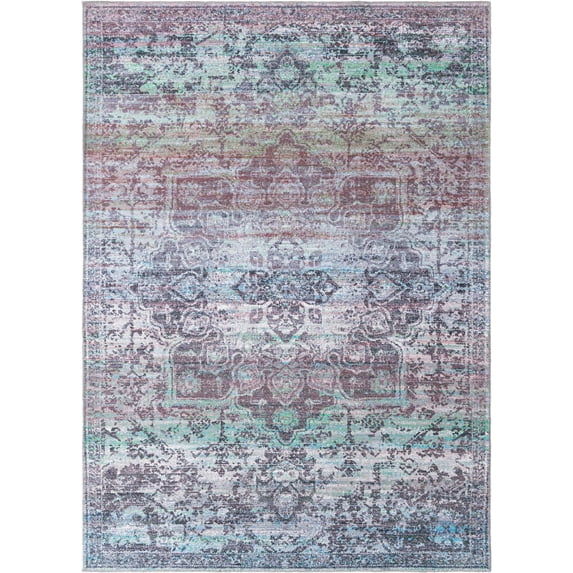 Rugs.com Francesca Collection Washable Rug – 7' x 10' Blue Green Flatweave Rug Perfect For Bedrooms, Dining Rooms, Living Rooms