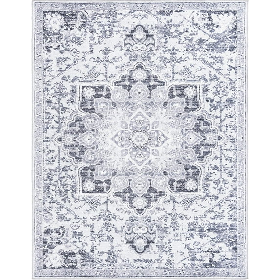 Rugs.com Francesca Collection Washable Rug – 8' x 10' Light Gray Flatweave Rug Perfect For Living Rooms, Large Dining Rooms, Open Floorplans