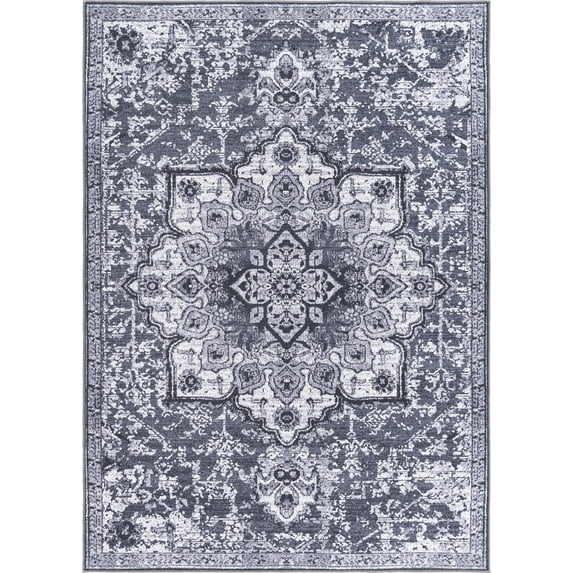 Rugs.com Francesca Collection Washable Rug – 8' x 11' Dark Gray Flatweave Rug Perfect For Living Rooms, Large Dining Rooms, Open Floorplans