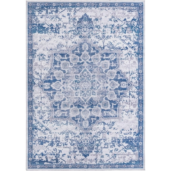 Rugs.com Francesca Collection Washable Rug – 8' x 11' Gray Blue Flatweave Rug Perfect For Living Rooms, Large Dining Rooms, Open Floorplans