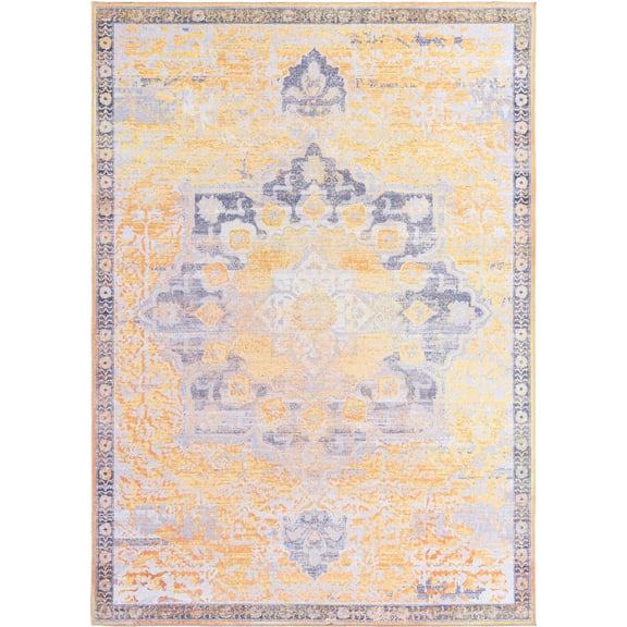 Rugs.com Francesca Collection Washable Rug – 8' x 11' Tuscan Yellow Flatweave Rug Perfect For Living Rooms, Large Dining Rooms, Open Floorplans