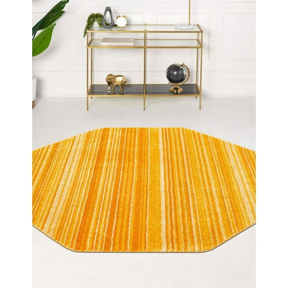Rugs.com Gemstone Collection Rug – 4' 2 Octagon Yellow Medium Rug Perfect For Living Rooms, Kitchens, Entryways