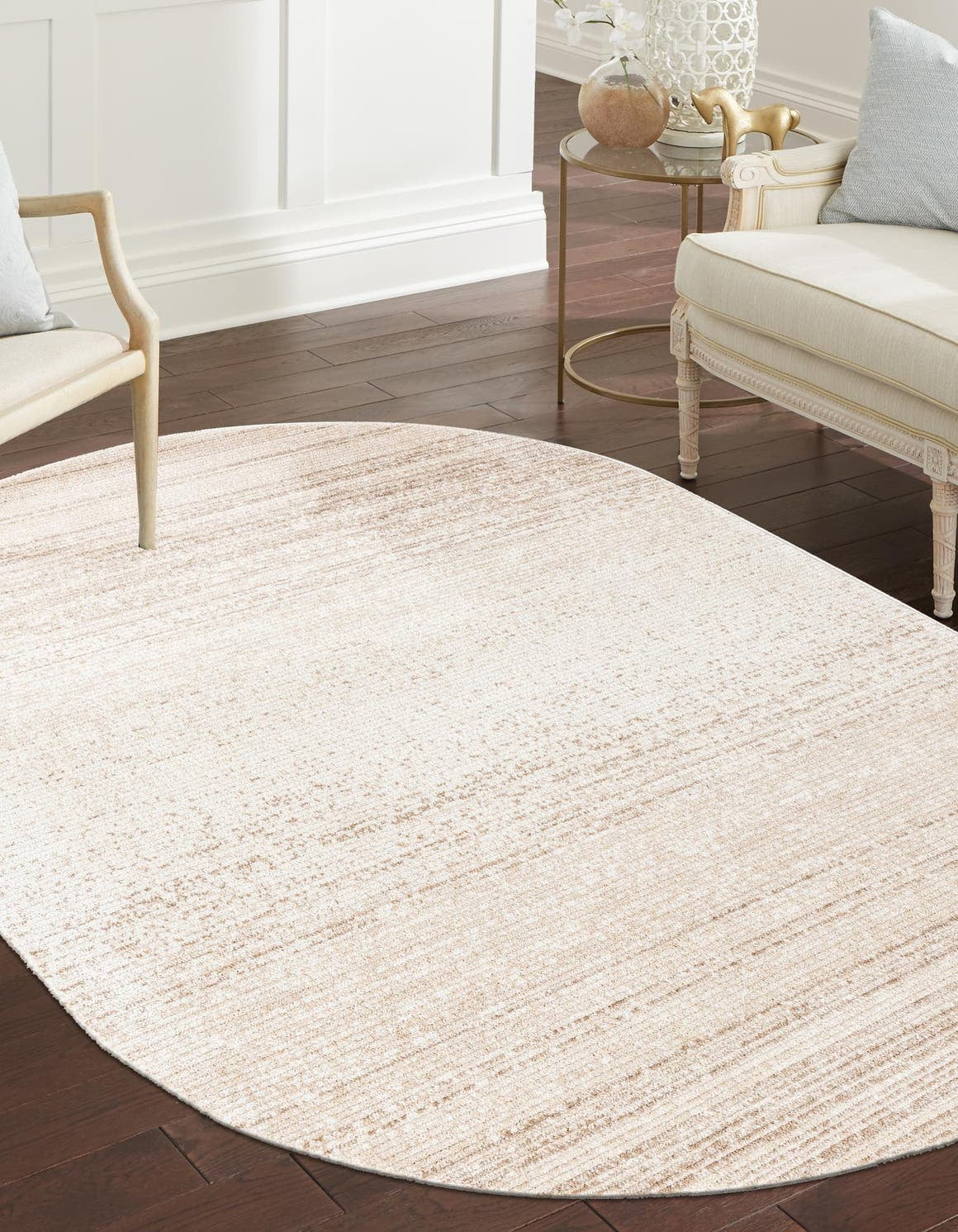 Rugs.com Gemstone Collection Rug – 4' x 6' Oval Ivory Medium Rug Perfect For Living Rooms, Large Dining Rooms, Open Floorplans