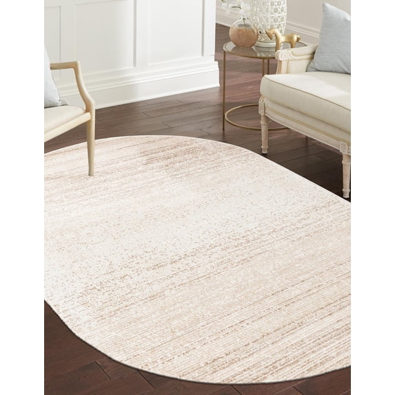 Rugs.com Gemstone Collection Rug – 4' x 6' Oval Ivory Medium Rug Perfect For Living Rooms, Large Dining Rooms, Open Floorplans