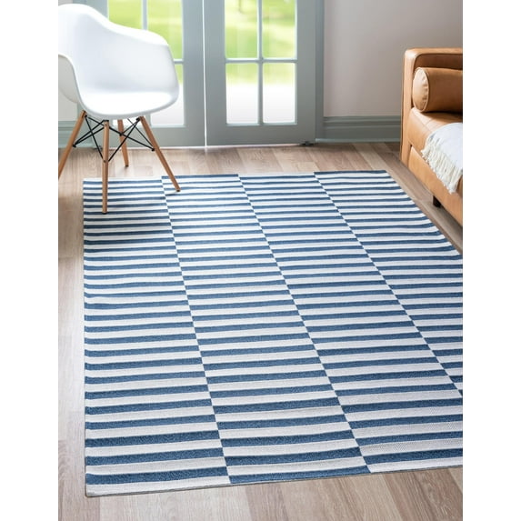 Rugs.com Georgia Collection Rug – 4' x 6' Navy Blue Flatweave Rug Perfect For Living Rooms, Large Dining Rooms, Open Floorplans
