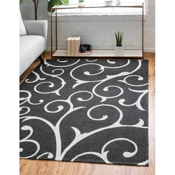 Rugs.com Georgia Collection Rug – 5' x 8' Black Flatweave Rug Perfect For Living Rooms, Large Dining Rooms, Open Floorplans