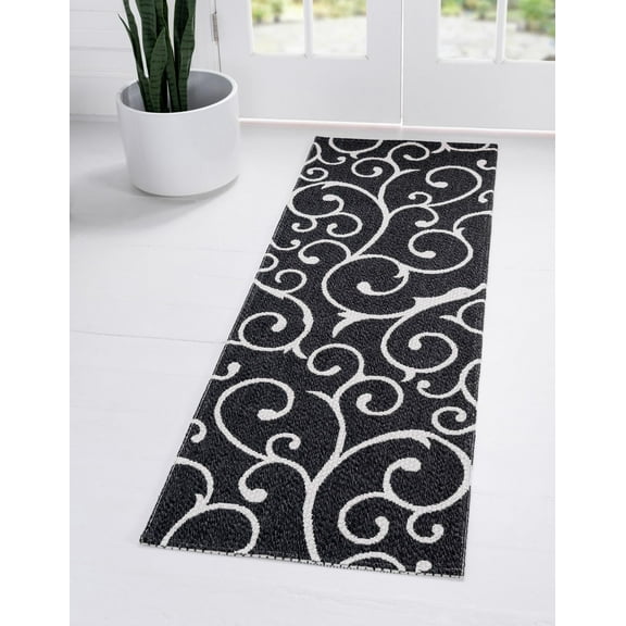 Rugs.com Georgia Collection Rug – 6 Ft Runner Black Flatweave Rug Perfect For Hallways, Entryways