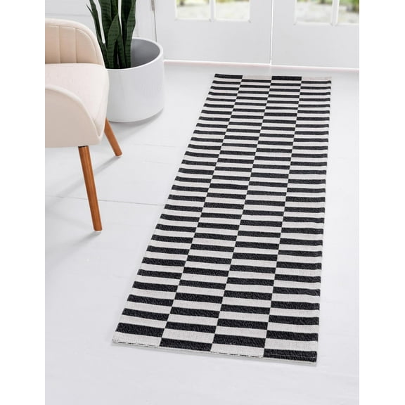 Rugs.com Georgia Collection Rug – 6 Ft Runner Black Flatweave Rug Perfect For Hallways, Entryways
