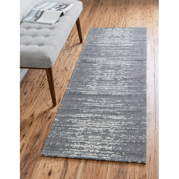 Rugs.com Georgia Collection Rug – 6 Ft Runner Dark Gray Flatweave Rug Perfect For Hallways, Entryways