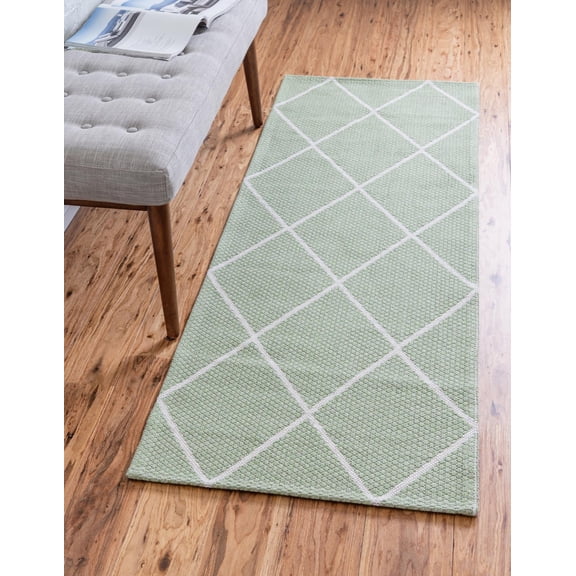 Rugs.com Georgia Collection Rug – 6 Ft Runner Green Flatweave Rug Perfect For Hallways, Entryways
