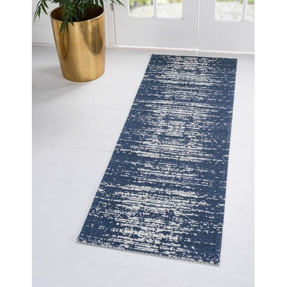Rugs.com Georgia Collection Rug – 6 Ft Runner Navy Blue Flatweave Rug Perfect For Hallways, Entryways