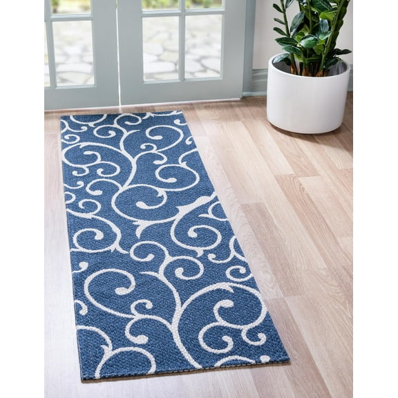 Rugs.com Georgia Collection Rug – 6 Ft Runner Navy Blue Flatweave Rug Perfect For Hallways, Entryways