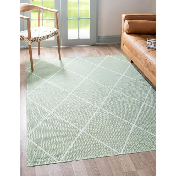 Rugs.com Georgia Collection Rug – 7' x 10' Green Flatweave Rug Perfect For Living Rooms, Large Dining Rooms, Open Floorplans