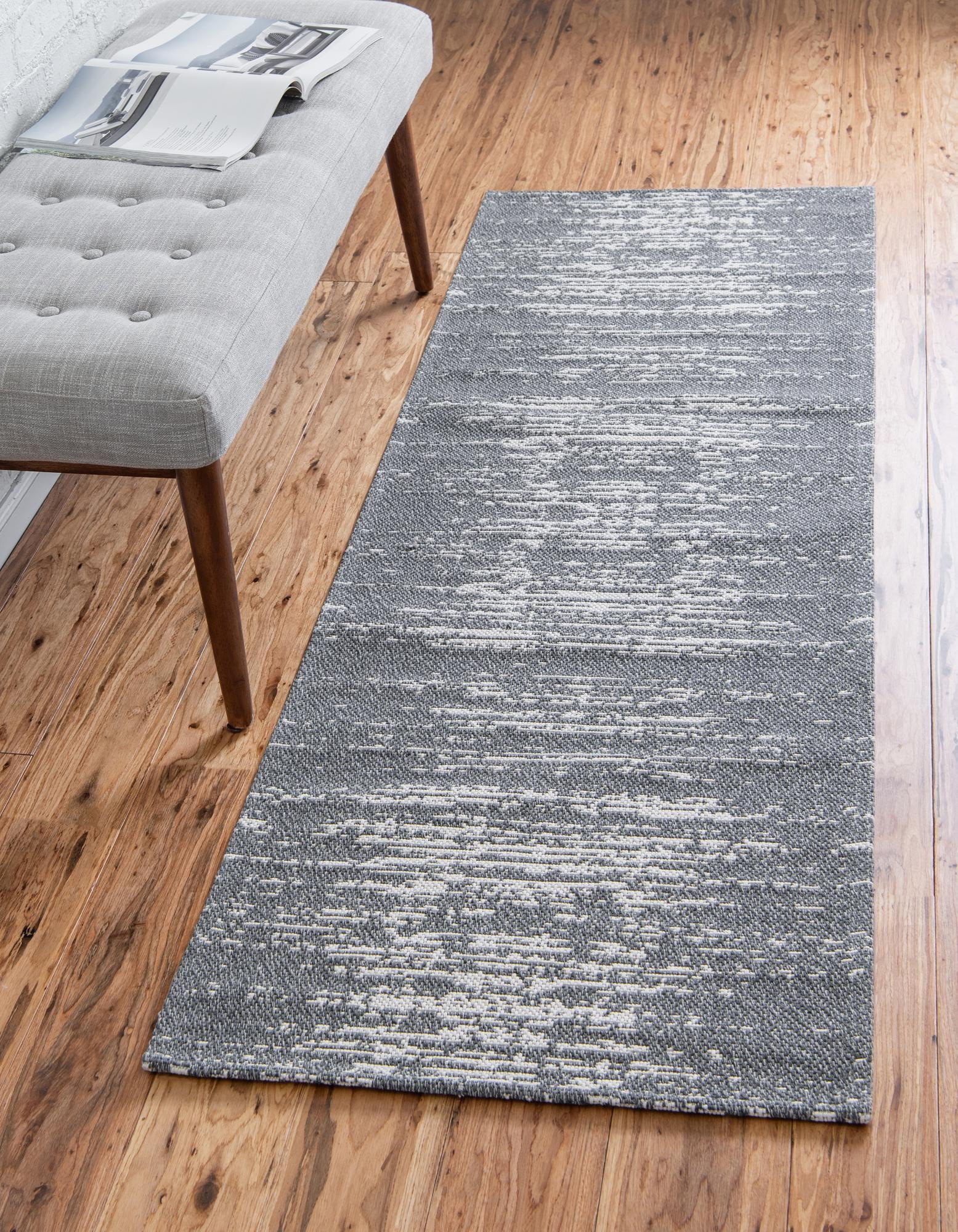 Rugs.com Georgia Collection Rug – 8 Ft Runner Dark Gray Flatweave Rug Perfect For Hallways, Entryways