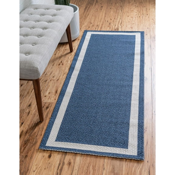 Rugs.com Georgia Collection Rug – 8 Ft Runner Navy Blue Flatweave Rug Perfect For Hallways, Entryways