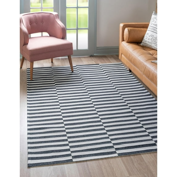 Rugs.com Georgia Collection Rug – 8' x 11' Black Flatweave Rug Perfect For Living Rooms, Large Dining Rooms, Open Floorplans