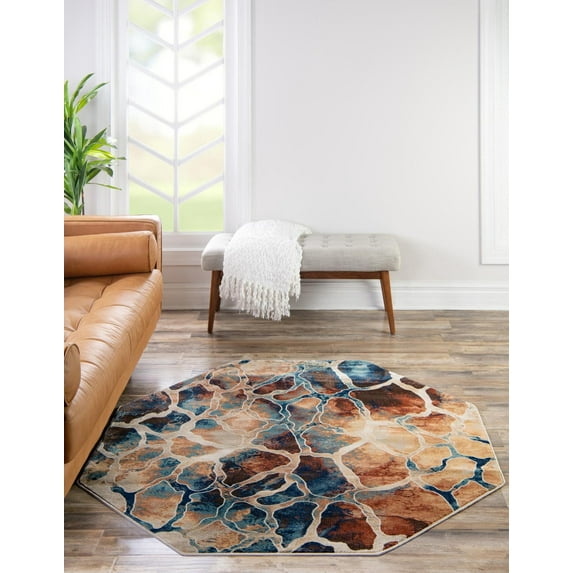 Rugs.com Gossamer Collection Rug – 5 Ft Octagon Brick Red Medium Rug Perfect For Living Rooms, Kitchens, Entryways