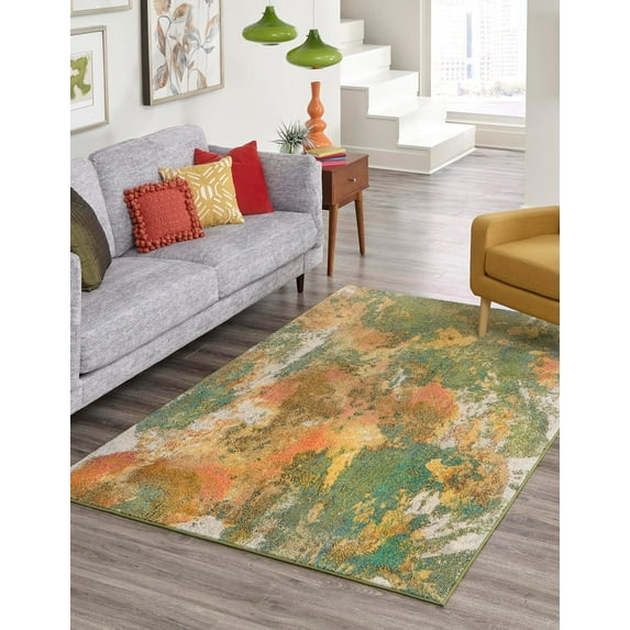 Rugs.com Haerfest Collection Rug – 2' x 3' Green Low Rug Perfect For Entryways, Kitchens, Breakfast Nooks, Accent Pieces