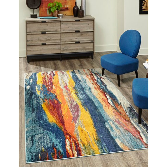 Rugs.com Haerfest Collection Rug – 5' x 8' Multi Low Rug Perfect For Bedrooms, Dining Rooms, Living Rooms