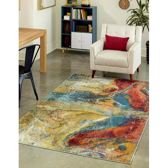 Rugs.com Haerfest Collection Rug – 5' x 8' Multi Low Rug Perfect For Bedrooms, Dining Rooms, Living Rooms