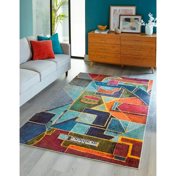 Rugs.com Haerfest Collection Rug – 5' x 8' Multi Low Rug Perfect For Bedrooms, Dining Rooms, Living Rooms