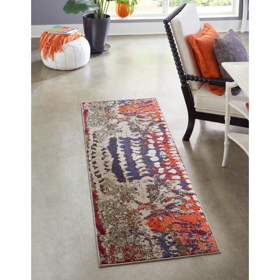 Rugs.com Haerfest Collection Rug – 6 Ft Runner Multi Low Rug Perfect For Hallways, Entryways