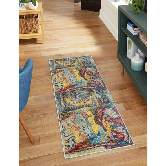 Rugs.com Haerfest Collection Rug – 6 Ft Runner Multi Low Rug Perfect For Hallways, Entryways