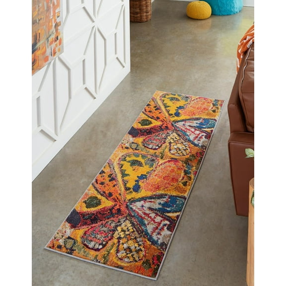 Rugs.com Haerfest Collection Rug – 6 Ft Runner Yellow Low Rug Perfect For Hallways, Entryways