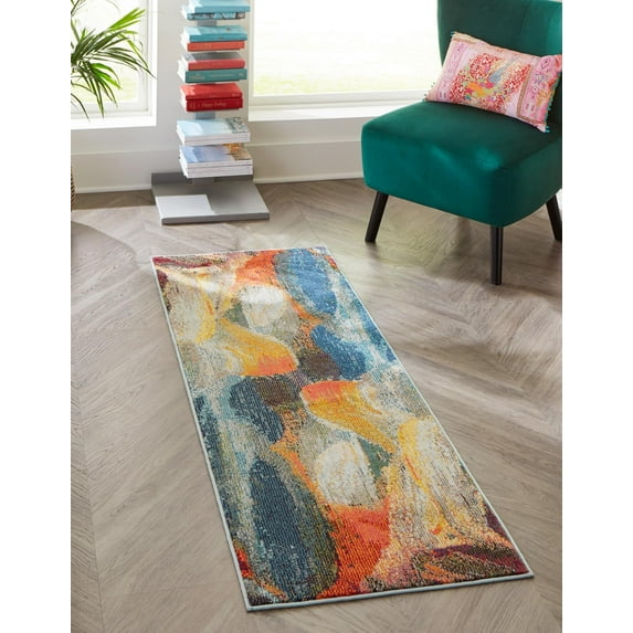 Rugs.com Haerfest Collection Rug – 8 Ft Runner Blue Low Rug Perfect For Hallways, Entryways