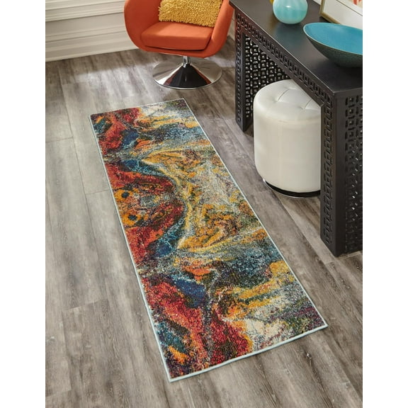 Rugs.com Haerfest Collection Rug – 8 Ft Runner Multi Low Rug Perfect For Hallways, Entryways