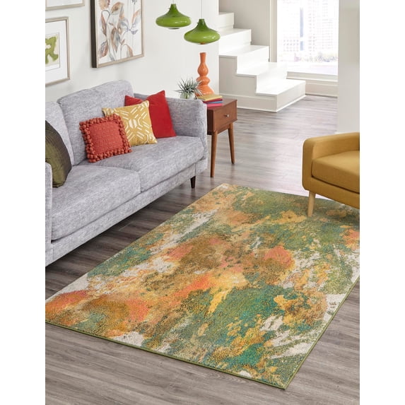 Rugs.com Haerfest Collection Rug – 9' x 12' Green Low Rug Perfect For Living Rooms, Large Dining Rooms, Open Floorplans