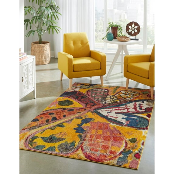 Rugs.com Haerfest Collection Rug – 9' x 12' Yellow Low Rug Perfect For Living Rooms, Large Dining Rooms, Open Floorplans