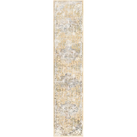 Rugs.com Highbury Collection Rug – 10 Ft Runner Yellow Medium-Pile Rug Perfect For Hallways, Entryways