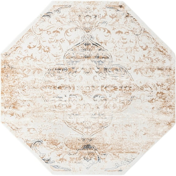 Rugs.com Highbury Collection Rug – 8 Ft Octagon Ivory Medium-Pile Rug Perfect For Living Rooms, Kitchens, Entryways