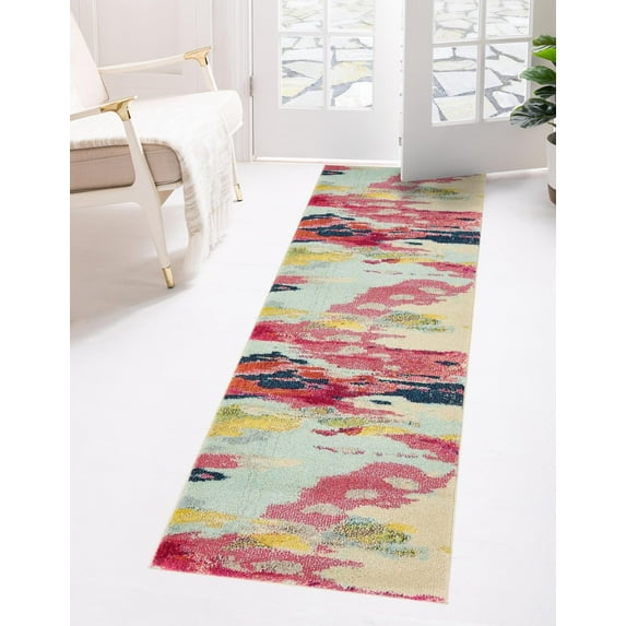 Rugs.com Hyacinth Collection Rug – 10 Ft Runner Pink Medium Rug Perfect For Hallways, Entryways