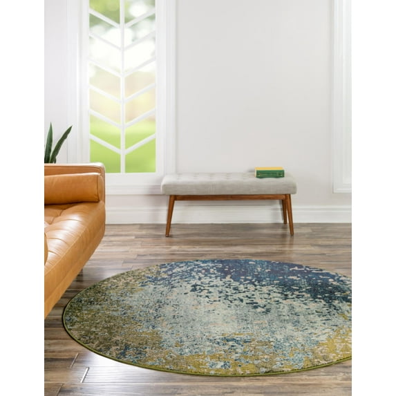 Rugs.com Hyacinth Collection Rug – 3 Ft Round Blue Medium Rug Perfect For Kitchens, Dining Rooms