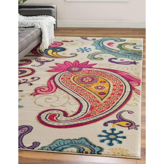 Rugs.com Hyacinth Collection Rug – 5' x 8' Cream Medium Rug Perfect For Bedrooms, Dining Rooms, Living Rooms