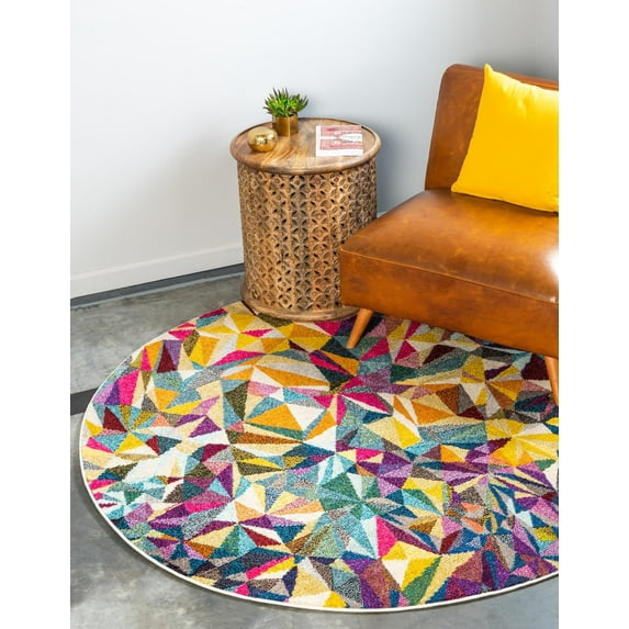 Rugs.com Hyacinth Collection Rug – 6 Ft Round Multi Medium Rug Perfect For Kitchens, Dining Rooms