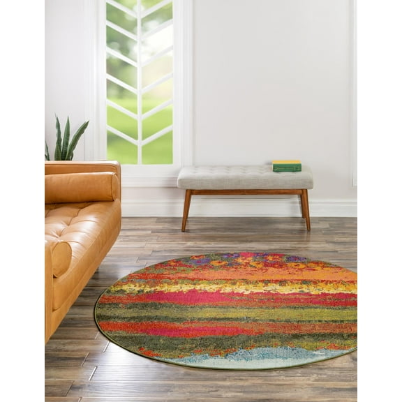 Rugs.com Hyacinth Collection Rug – 6 Ft Round Multi Medium Rug Perfect For Kitchens, Dining Rooms