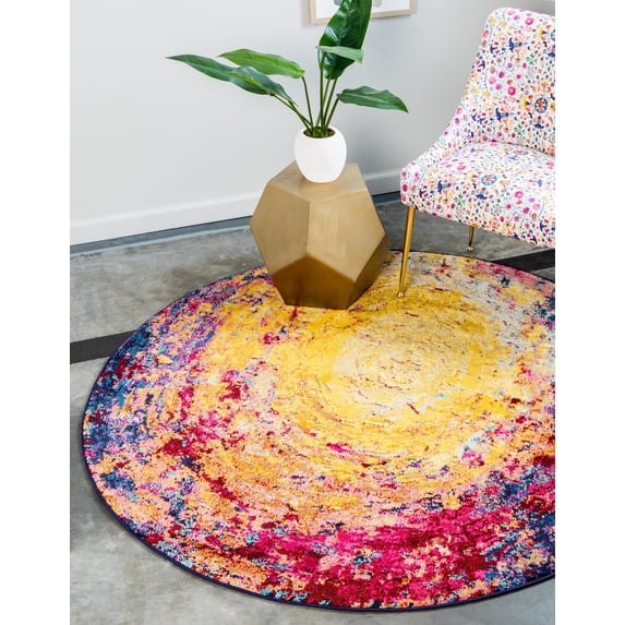 Rugs.com Hyacinth Collection Rug – 6 Ft Round Multi Medium Rug Perfect For Kitchens, Dining Rooms