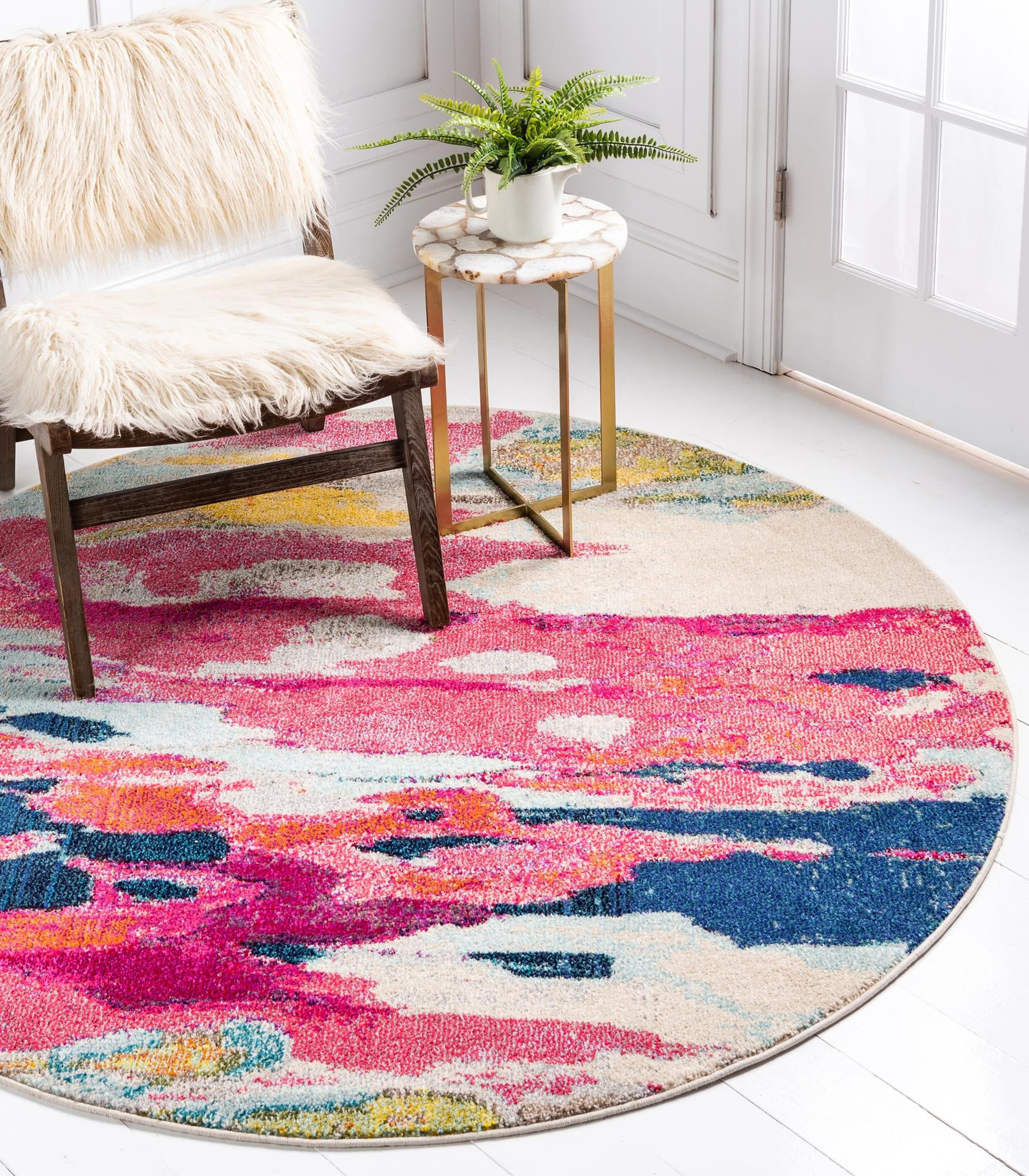 Rugs Hyacinth Round Pink Rug, 6 Ft, Colorful, Perfect for Kitchens and ...