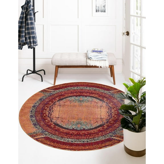 Rugs.com Hyacinth Collection Rug – 8 Ft Round Orange Medium Rug Perfect For Kitchens, Dining Rooms