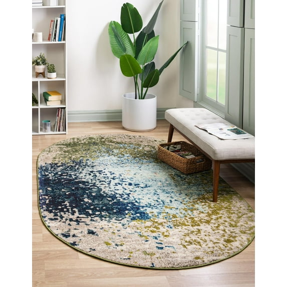 Rugs.com Hyacinth Collection Rug – 8' x 10' Oval Blue Medium Rug Perfect For Living Rooms, Large Dining Rooms, Open Floorplans