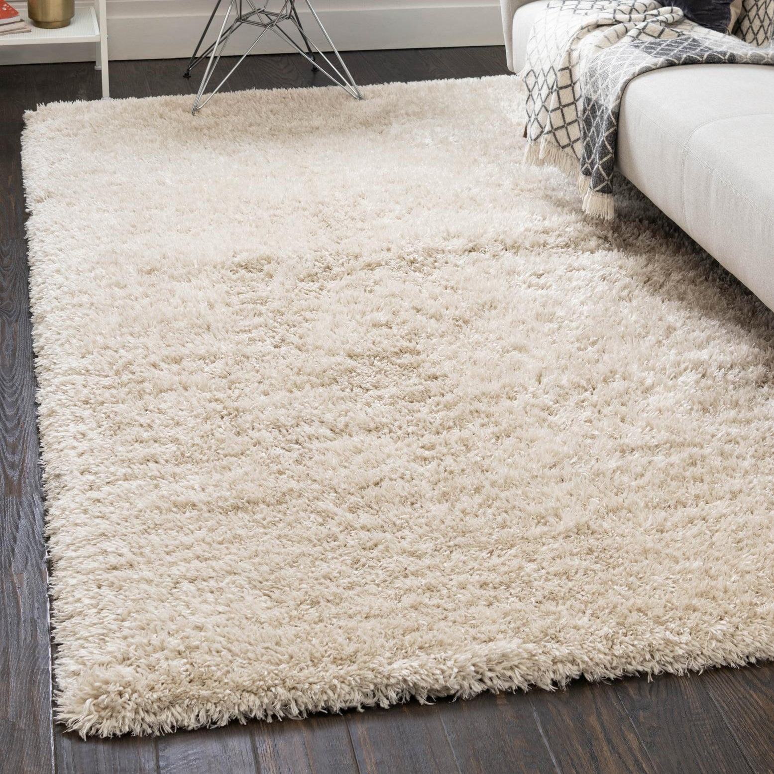 Off-White Linen Shag Rectangle Area Rug 5'1" x 8'