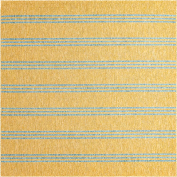 Rugs.com Jill Zarin Outdoor Collection Rug – 10' 8 Square Yellow And Aqua Flatweave Rug Perfect For Living Rooms, Kitchens, Entryways