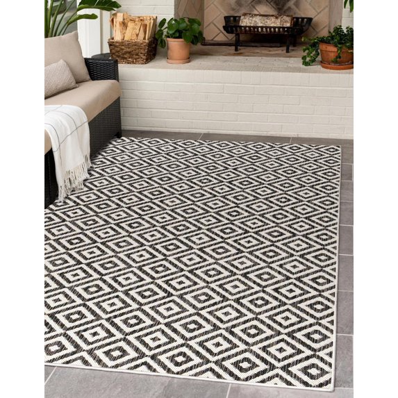 Rugs.com Jill Zarin Outdoor Collection Rug – 10' x 14' Charcoal Gray Flatweave Rug Perfect For Living Rooms, Large Dining Rooms, Open Floorplans