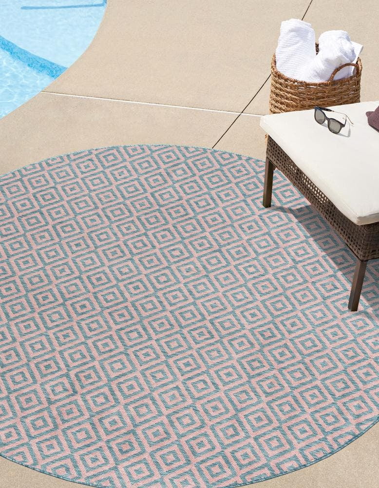 Rugs.com Jill Zarin Outdoor Collection Rug – 13' Round Pink And Aqua ...