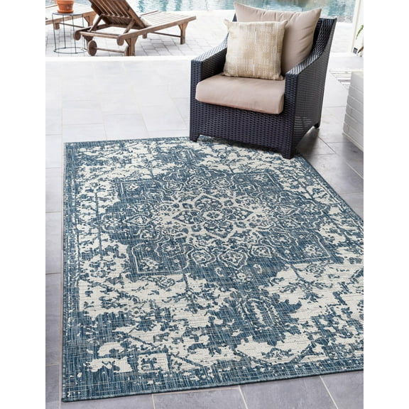 Rugs.com Jill Zarin Outdoor Collection Rug – 2' 2 x 3' Blue Flatweave Rug Perfect For Entryways, Kitchens, Breakfast Nooks, Accent Pieces
