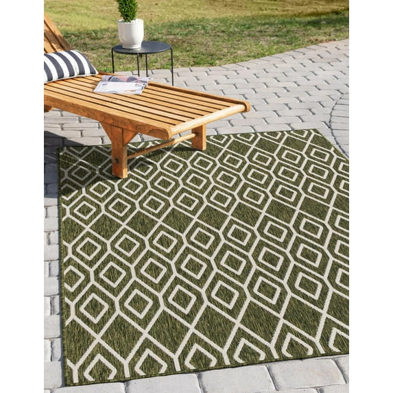 Rugs.com Jill Zarin Outdoor Collection Rug – 2' 2 x 3' Green Flatweave Rug Perfect For Entryways, Kitchens, Breakfast Nooks, Accent Pieces