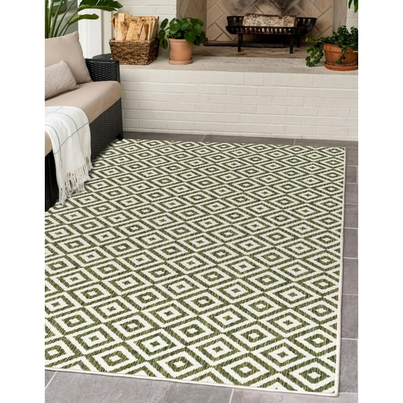 Rugs.com Jill Zarin Outdoor Collection Rug – 2' 2 x 3' Green Flatweave Rug Perfect For Entryways, Kitchens, Breakfast Nooks, Accent Pieces